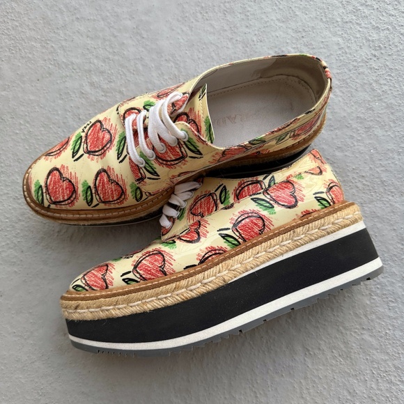 Prada Shoes - Prada Brogue Platform Derby – Limited Edition Heart Print